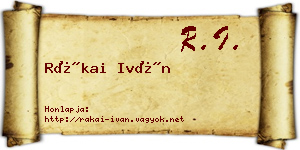 Rákai Iván névjegykártya